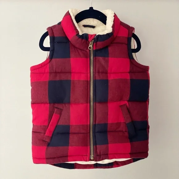 Old Navy Red Plaid Vest Sherpa Vest Red Buffalo Check Vest Unisex